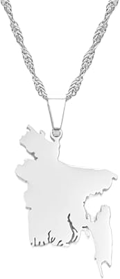 Bangladesh Map Necklace Stainless Steel Bangladeshi Maps Pendant Lightweight Bengali Jewelry Gift for Men Women