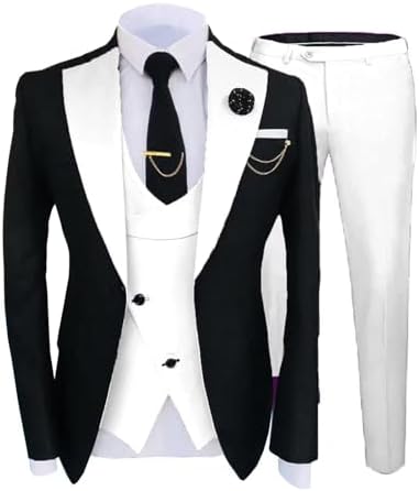 Mens Formal Wear Slim Fit 3 Piece Suit One Button Business Wedding Prom Suits Blazer Tux Vest & Trousers White