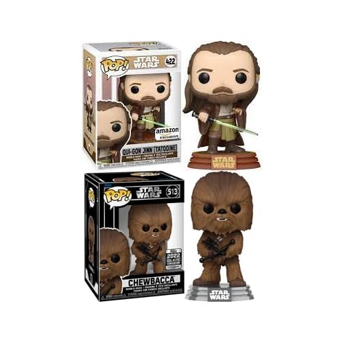 Funko Inter-Galatic Heroes of The Star Wars Variety Pop! Bundle: Chewbacca Convention Exclusive Black Box 513  Qui-Gan Jinn Taooine Exclusive 422 2 Items