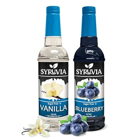 Syruvia Sugar-Free Vanilla Coffee Syrup & Sugar-Free Blueberry Syrup - 25.4 fl oz. Premium Coffee Flavoring Syrup. 0 Calories, Kosher, and Gluten-Free. Ideal for Enhancing Drinks, Desserts, and More.