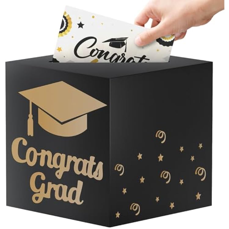 9 Graduation Card Box, Graduation Decorations 2026 - Congrats Grad Foldable Cardstock Money Box for Class of 2026 Grad Party Decor Black