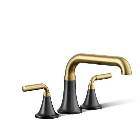 Kohler T27417-4-BMB ToneTM Deck-Mount Bath Faucet Trim, Matte Black with Brushed Moderne Brass