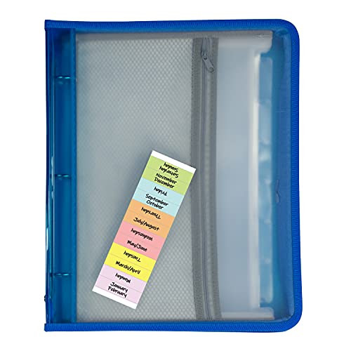 C-Line Zippered Binder with Expanding File, 2 Expansion, 7 Sections, Zipper Closure, 16-Cut Tabs, Letter Size, Bright Blue
