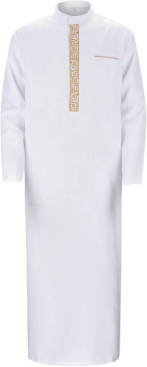 Muslim Kaftan Men Abaya Men's Muslim Kaftan Robe Robe Crew Stand-Up Collar Thobe Arabic Prayer Eid Clothing Islamic Clothing from the Middle East Prayer Clothing for Men