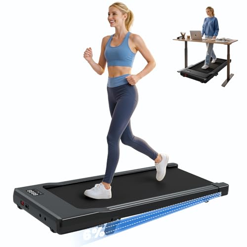 DeerRun Under Desk Walking Pad Treadmill for Home & Office, 6% Manual Incline, 2.5 HP, 0.63.8 MPH Walking Speed, 300 lb Capacity, App & Remote Control