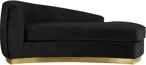 Meridian Furniture Julian Collection Modern | Contemporary Velvet Upholstered Chaise with Stainless Steel Base in Rich Gold Finish, Black, 70" W x 39" D x 28" H