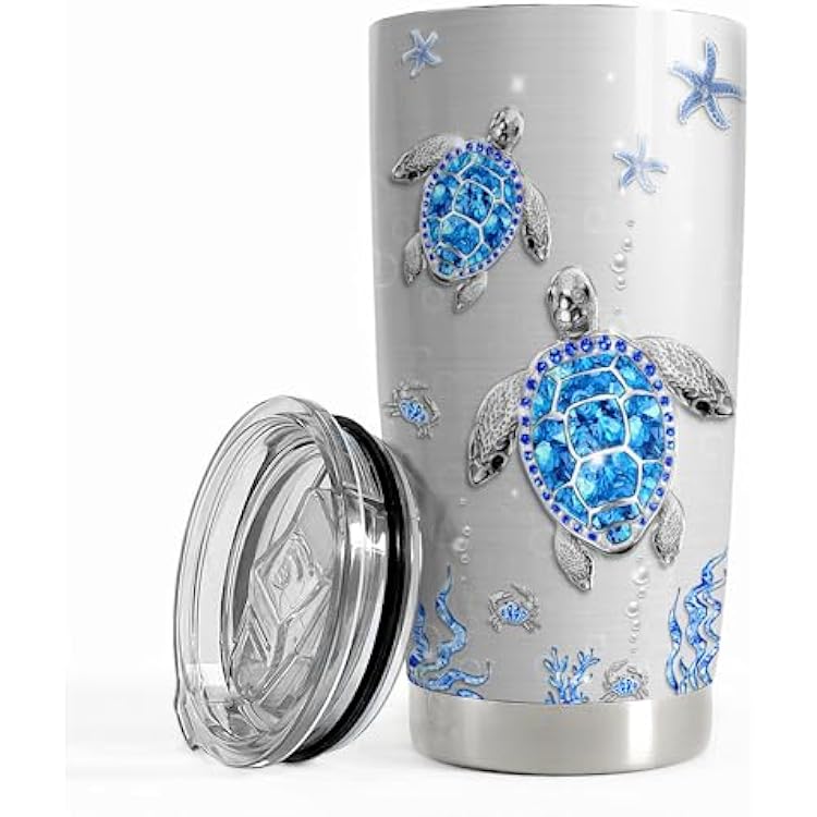 SANDJEST Turtles Gifts for Women Girls Sea Turtle Tumbler 20oz Jewelry Drawings Stainless Steel Insulated Tumblers Coffee Travel Mug Cup Gift for Birthday Christmas
