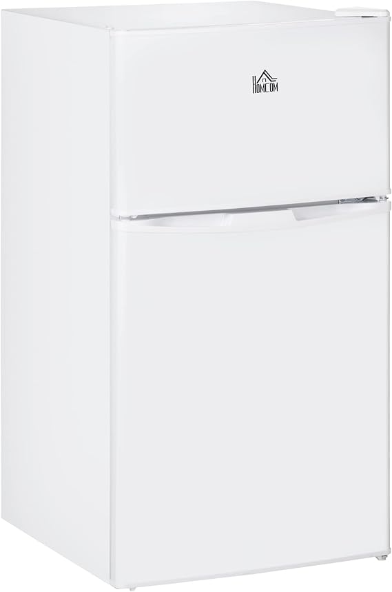 Double Door Mini Fridge with Freezer, 3.2 Cu. Ft Compact Refrigerator for Bedroom, Dorm and Home Office - White