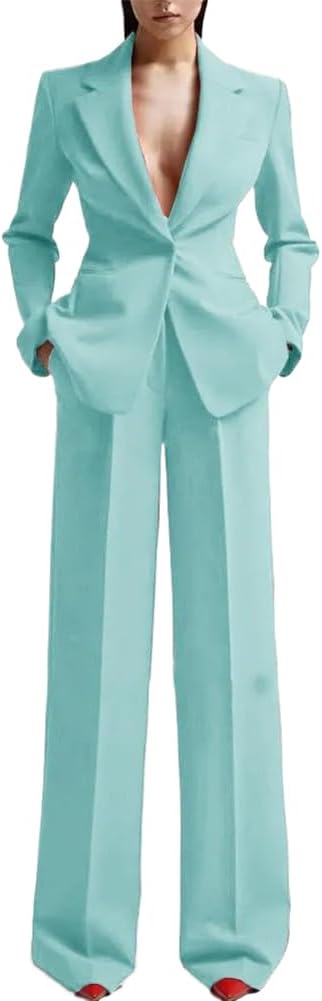 Women's Set Red Sex Suit Elegante V-Neck Blazer and Wide Leg Pants Femmes
