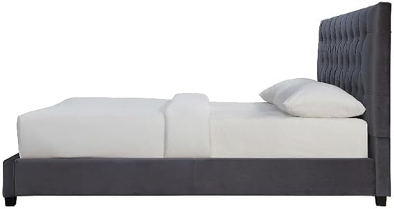Elda Mid Century Modern Gray Velvet Upholstered King Platform Bed