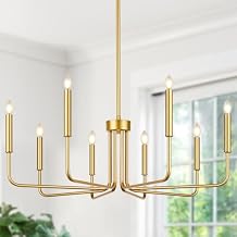 Lynnoland 8-Light Farmhouse Chandelier for Dining Room Lighting Fixtures Hanging, Gold Dining Light Fixtures Industrial Chandelier for Bedroom, Foyer, Hall, Kitchen, Living Room and Entryway