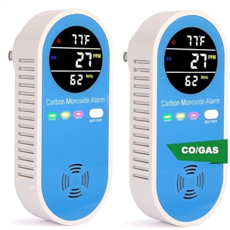 Plug-in Carbon Monoxide Detector with Real-Time CO Display & TemperatureHumidity Monitor, Plug-in CO Alarm for Home, RV, Apartment, Indoor Air Safety 2-Pack