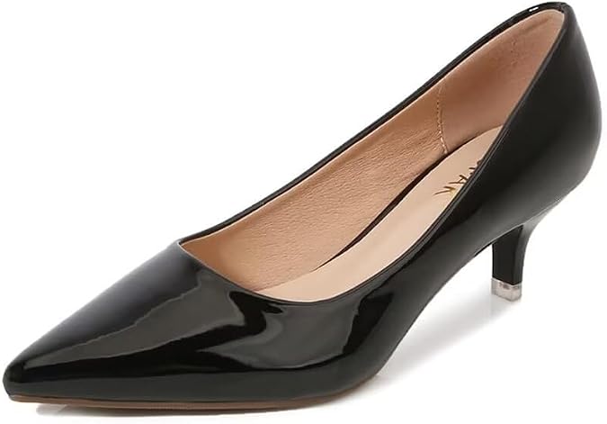 Women's Fashion Pointed Toe Pumps Low Heel Kitten Slip on Sexy Party Prom Evening Dress Shoes