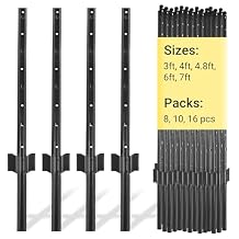 Fence Posts 3 FT, Pack of 10 Black Heavy Duty U Posts, No Dig T Posts for Fences Wire Mesh, Perfect for Temporary Fencing, Electric Fence Wire, Corner Anchor