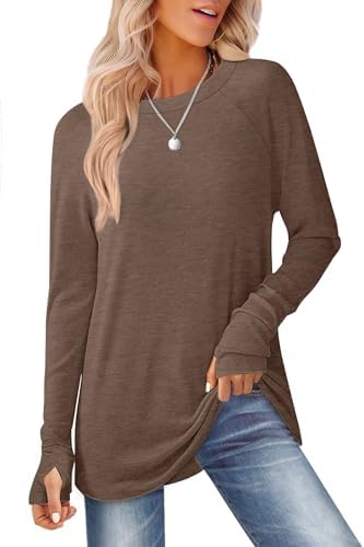 Womens Long Sleeve Tops Crew Neck T Shirts for Women Tunic Tops with Thumb Holes Fall Outfits for Women 2025