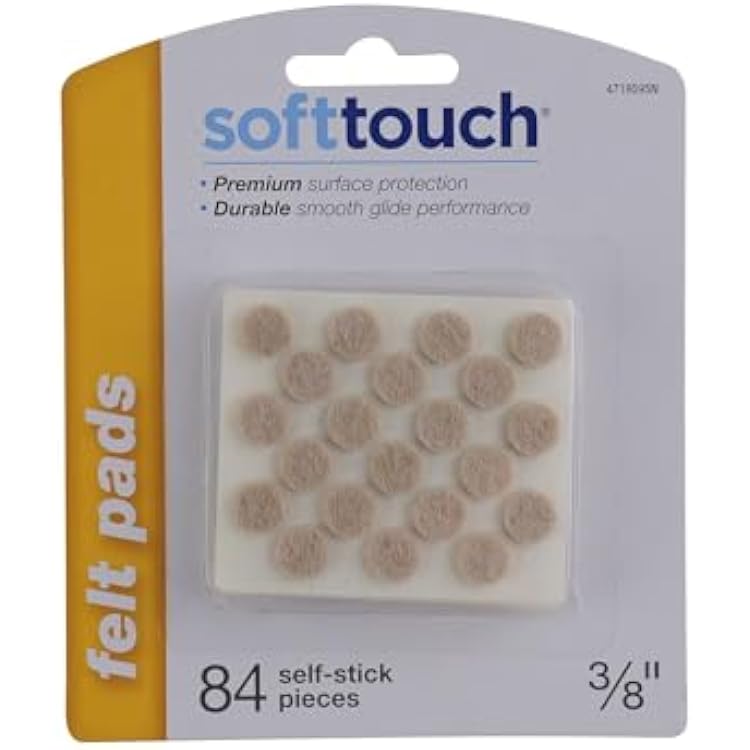 SoftTouch 38 Round Mini Self-Stick Furniture Slider Felt Pads for Hard Surfaces, Noise-Reducing Adhesive Furniture Moving Pads for Beds, Sofas, Dressers, 84-Count, Beige