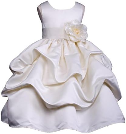 Prince Lover Wedding Flower Girl Jr. Bridesmaid Ivory Pick-Up Dress with Bow