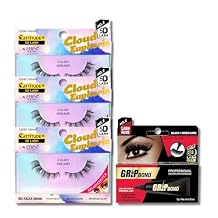 False Eyelashes 3x Cloud Euphoria - DREAMY Cat Eye Lashes Wispy Bundle with Grip Bond Lash Adhesive in Tube by EBIN NEW YORK Faux Mink Lashes with Volume, Curl & Secure Hold Gift Set (4 Items)