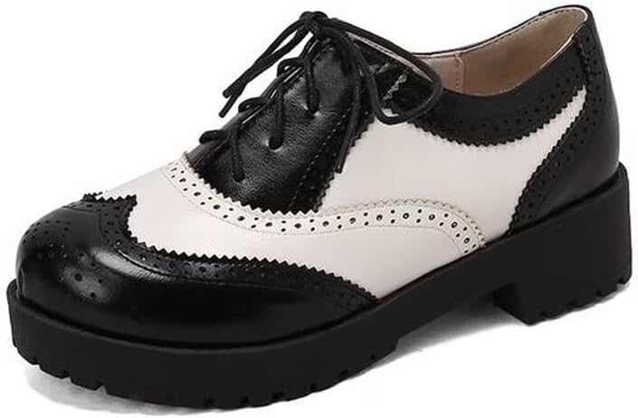 KISSASA Womens Wingtip Block High Heeled Brogues Vintage Lace Up Oxford Shoes