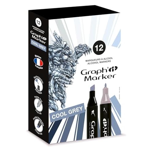 Graphit Pack of 12 Double Ended Alcohol Based Markers Cool Greys Colors
