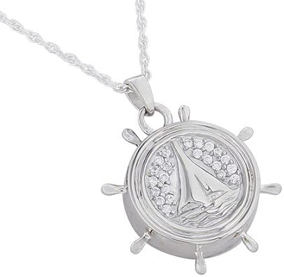 At The Helm Pendant and Necklace for Ashes, Sterling Silver, Cremation Jewelry for Ashes
