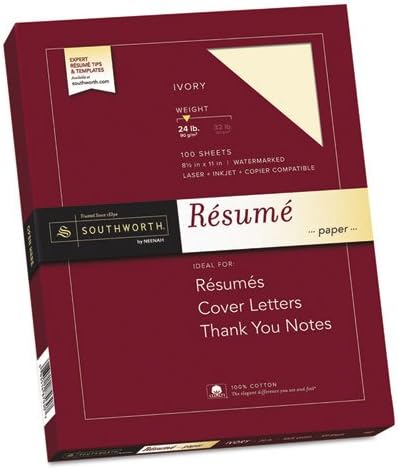 100% Cotton Resume Paper, Ivory, 24lb, 8 1/2 x 11, Wove, 100 Sheets
