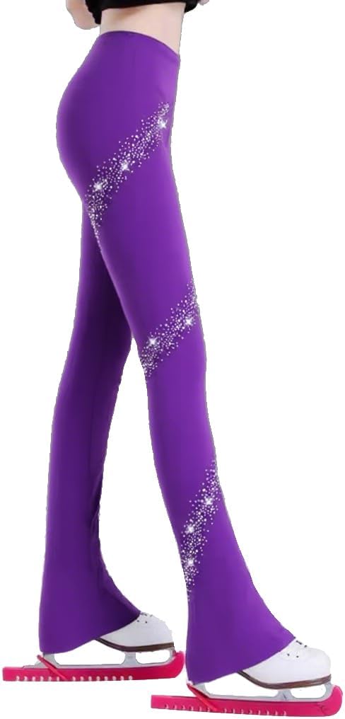Girls Ice Skating Pants with Fleece Warm Figure Skating Trousers for Girls | Sparkly Rhinestone Ice Skate Leggings