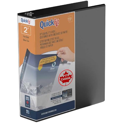 Quickfit View Binder, 3-Ring Binder for School or Office, D Ring, Black, Single, 2 Inch