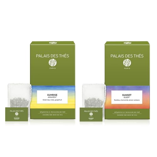Palais des Thes - Herbal Tea Bundle - Sunrise Wake Up & Sunset Sleep - Premium Tea Bags, Serves 40 Cups