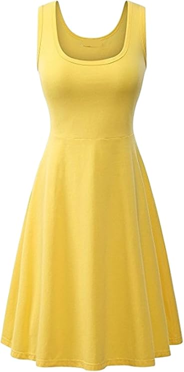 OMZIN Women's Sleeveless Midi Dress Casual Flared Tank Dress Solid Color Cotton Skater Swing Dresses