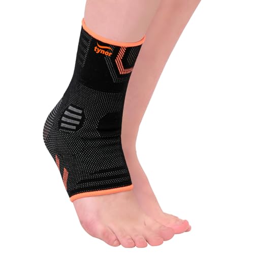 TYNOR Foot & Ankle Brace for Sprained Ankle, Adjustable Neoprene Compression Sleeve Breathable Ankle Wrap Support for Women & Men Tendonitis & Arthritis, Sports Running, Black and Orange, Small,1 Unit