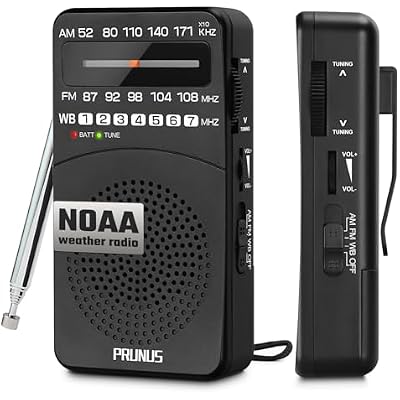 PRUNUS NOAA Weather Radio AM FM, Battery Powered Radio by AA, Transistor Radios, Earphone Jack, Portable Radio AM FM WB for Emergency, Hurricane, Floods, Snowstorms