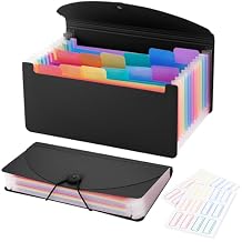 13 Pocket A6 Receipt Organizer, 2 Pack Small Accordion File Organizer, Coupon Organizer with Labels - Black