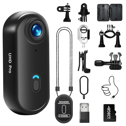 4K Action Camera, 128GB Wearable Sports Camera with Waterproof Case, Magnetic Clip, and Quick-Mount Accessories, Small Body Cam for Cycling, Diving, Travel, and Outdoor Adventures4K-128G