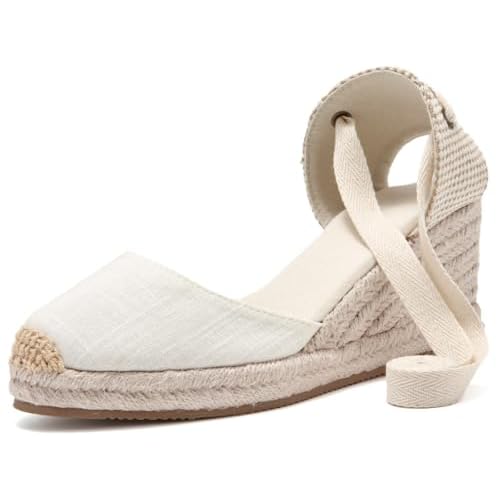 U-lite Womens Espadrille Wedge Sandals Closed Toe Platform Lace Up Ankle Strap Slingback Summer Dress Shoes