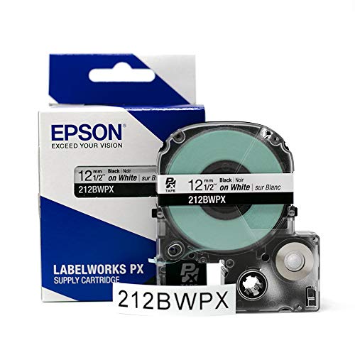 Epson LABELWORKS 212BWPX Genuine PET Polyester Tape Cartridge - Black on White Standard Industrial Label Maker Tape - 12 12MM Wide, 30 ft
