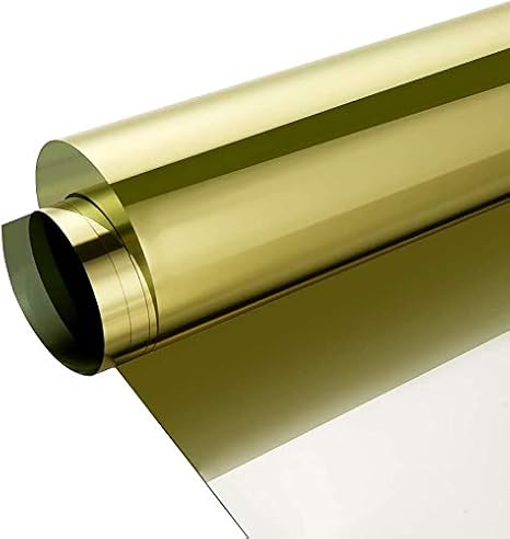 Reflective Window Film One Way Mirror Privacy Film Heat Control Anti UV Adhesive Window Tint Sticker for Home and Office, 17.7Inch X 10Feet, Gold Silver