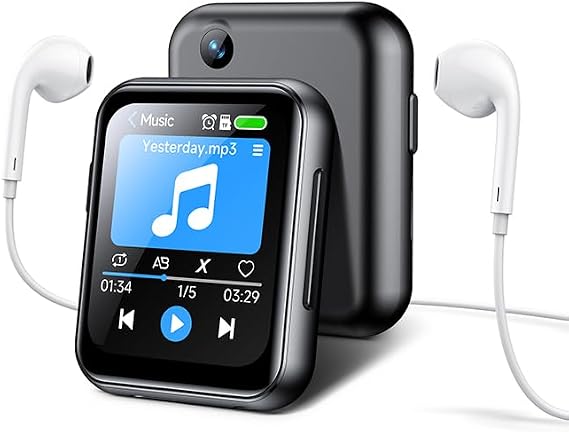 MP3 Player with 128GB TF Card, Bluetooth 5.4 Lossless Sound Audio Player, 2" Touch Screen Portable Music Player with Speaker, Voice Recorder Digital Cameras (with Camera, Black, 2")