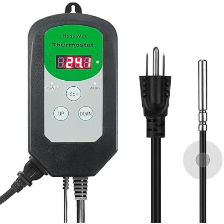 Digital Heat Mat Thermostat Temperature Controller EMC Certified for Seed Germination, Reptiles and Brewing Breeding Incubation Greenhouse, 42 F to 108 F 5 C to 40 C, 1000W