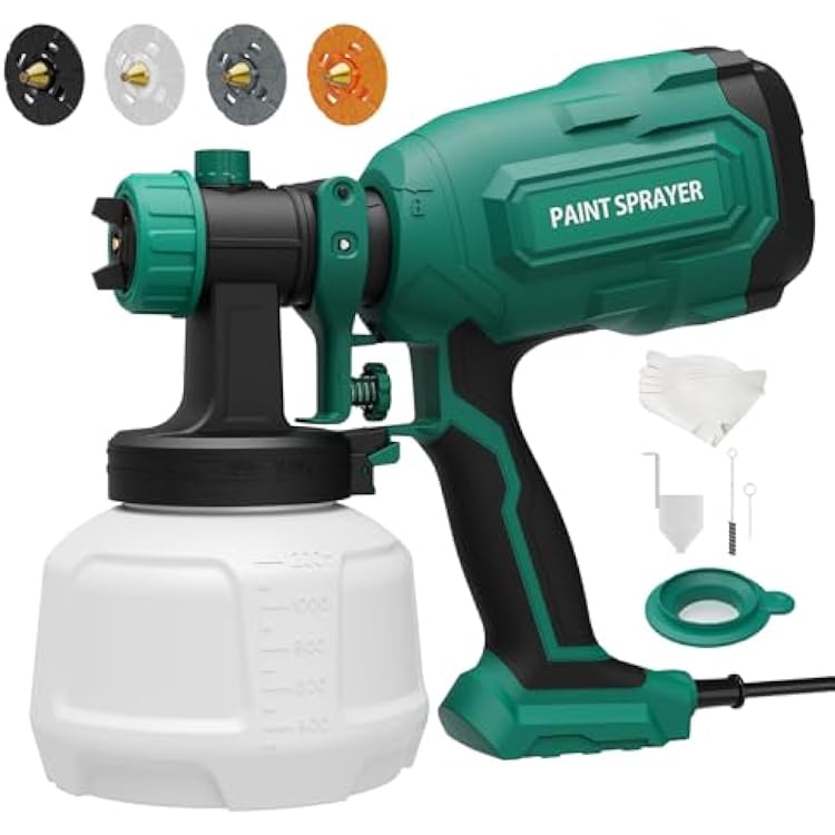 Paint Sprayer, 700W HVLP Spray Gun with 4 Brass Nozzles & 3 Patterns, Paint Gun with Adjustable Spray Width, Paint Sprayers for Home Furniture, Cabinets, DIY Works, Door, Garden Chairs etc.