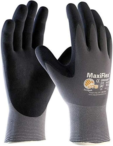 MaxiFlex ATG 34-874 Gloves Nitrile Micro-Foam Grip Palm & Fingers - Excellent Grip and Abrasion Resistance (1, Large), Grey