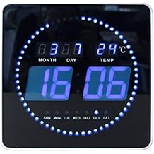 Unilux FLO Digital Clock, Black and Blue, 28 x 28 cm