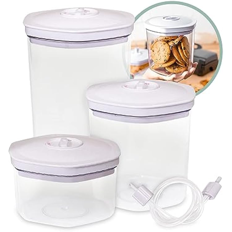 Avid Armor 3 Piece Vacuum Food Container Set for Home Kitchen with Accessory Hose in 2L, 1.4L, and 0.7L Sizes BPA Free