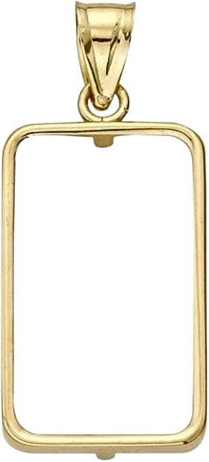 Roy Rose Jewelry 14K Gold Tab Back Frame Pendant for Swiss Pamp Suisse Credit Bar | Open Bezel for Jewelry Making, Gold Charms, Necklace Charms, and Bezels for Crafting & Accessories