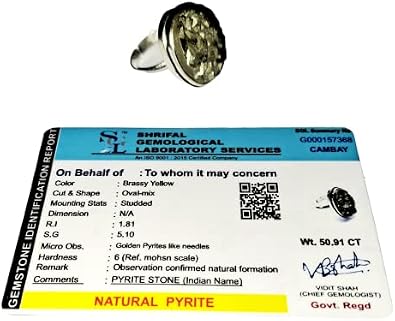 Natural Golden Pyrite Crystal Unisex Certified Adjustable Ring For Wealth, Prosperity And Good Luck-B0C2JT5P00