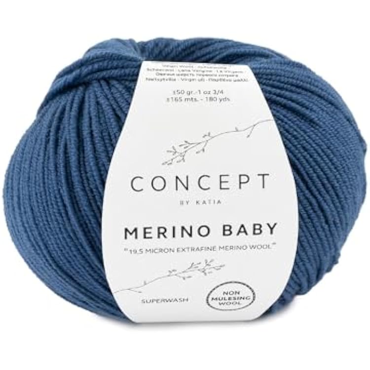 Katia Merino Baby Yarn, Night Blue, 100% Merino Extrafine, 50 grs.  1 oz. 34 165 MTS.  180 yds.