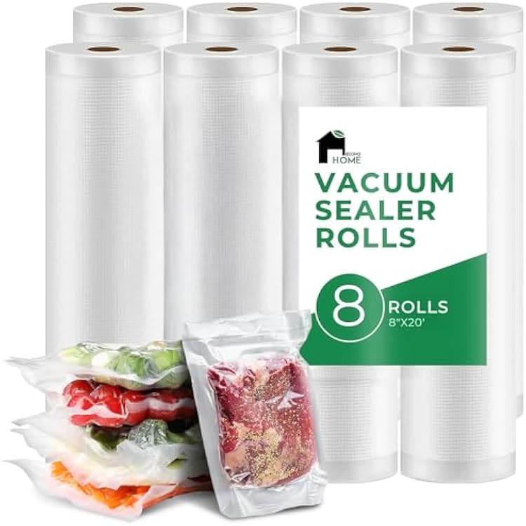 EconoHome 8x20 Heavy Duty Vacuum Seal Bags for Food 8 Pack - Commercial-Grade, Airtight & Leakproof Plastic Vacuum Storage Bags for Sous Vide, Meal Preparation, Processing & Dry Aging Meat