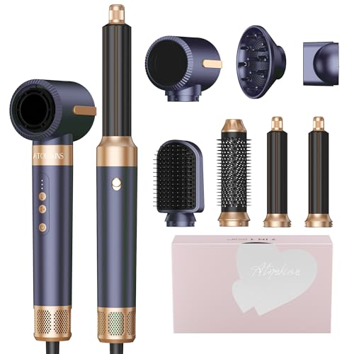 7 in 1 Blow Dryer Brush, Hair Dryer Hot Air Brush 110,000 RPM with Negative Ion Hair Styler for Fast Drying Straightening Curling Voluming Grey