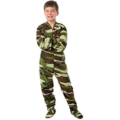 BIG FEET PAJAMA CO. Kids Onesie Pajamas - Boys & Girls One Piece Footed PJs, Big Kids Onesie Camo, Unisex Micro Polar Fleece