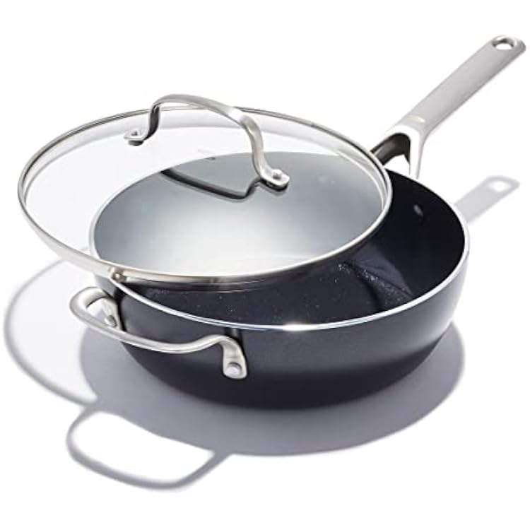 OXO Agility 3QT Chefs Pan with Glass Lid, Ceramic Nonstick Cookware PFAS-Free, Induction Suitable, 600F Oven Safe, Durable Versatile Cookware for Healthy Quick & Even Cooking, Dishwasher Safe, Black